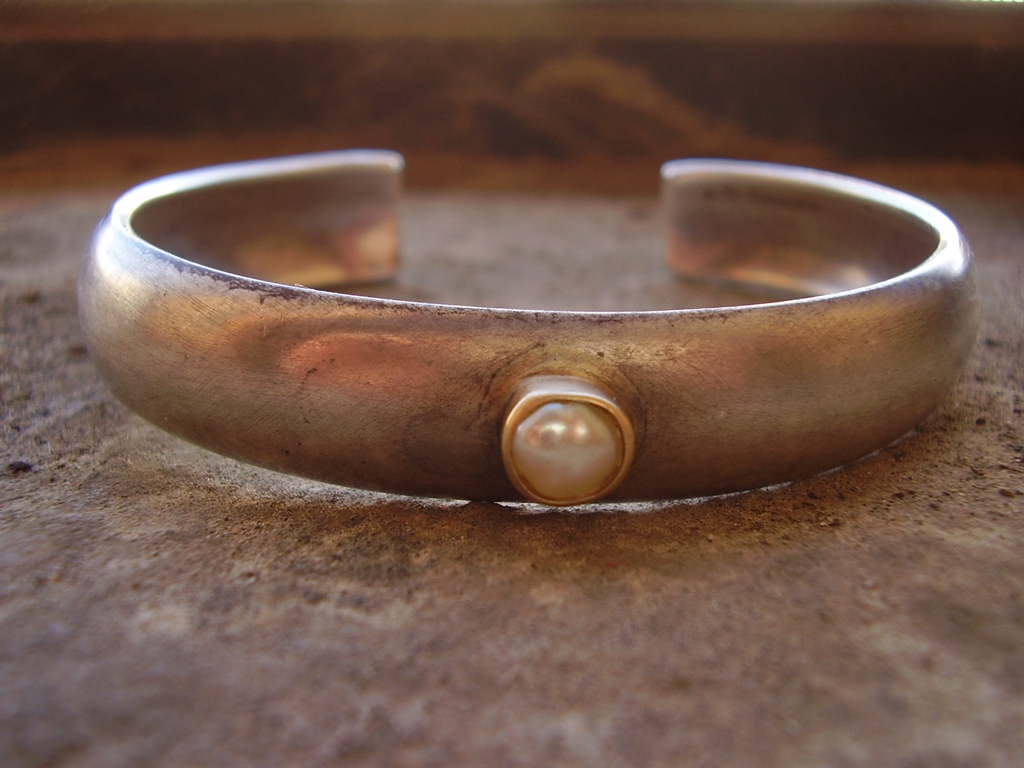 Erik Dennung Denmark circa 1960's silver and pearl bangle bracelet